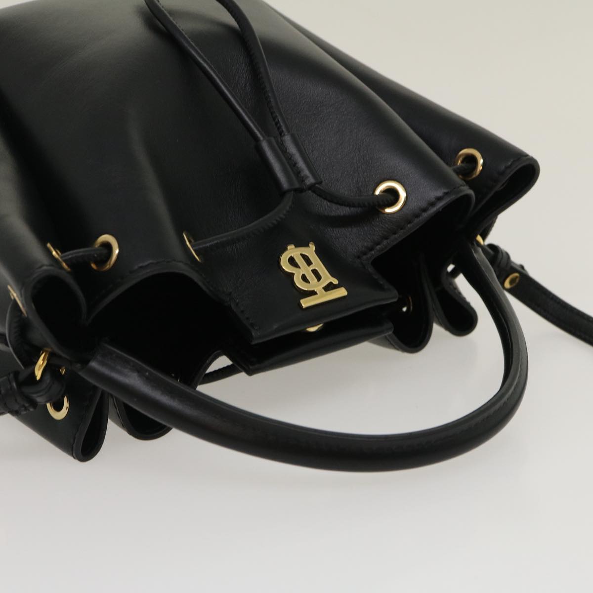 BURBERRY Hand Bag CalfskinLeather 2way Black Auth 29905A