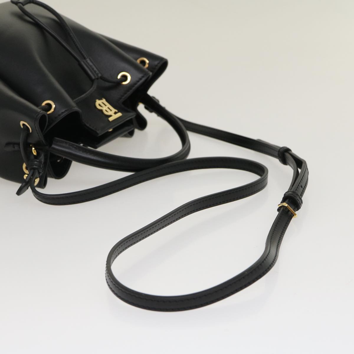 BURBERRY Hand Bag CalfskinLeather 2way Black Auth 29905A