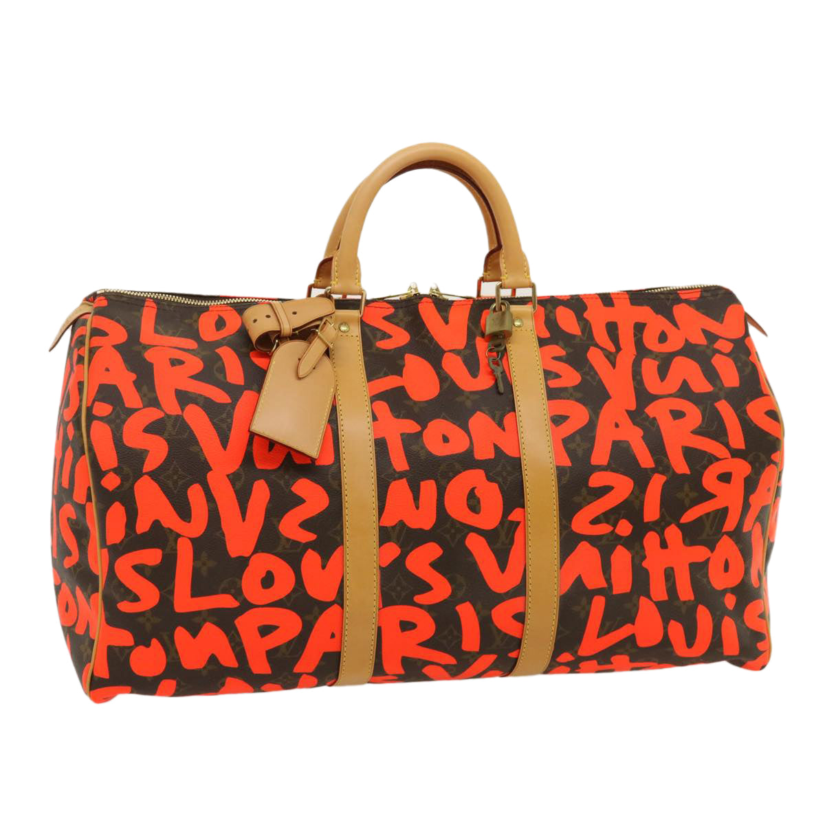 LOUIS VUITTON Monogram Graffiti Keepall 50 Boston Bag Orange M93699 Auth 29908A