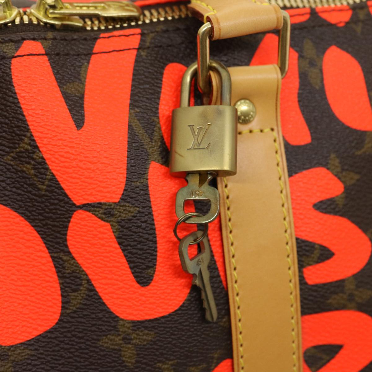 LOUIS VUITTON Monogram Graffiti Keepall 50 Boston Bag Orange M93699 Auth 29908A