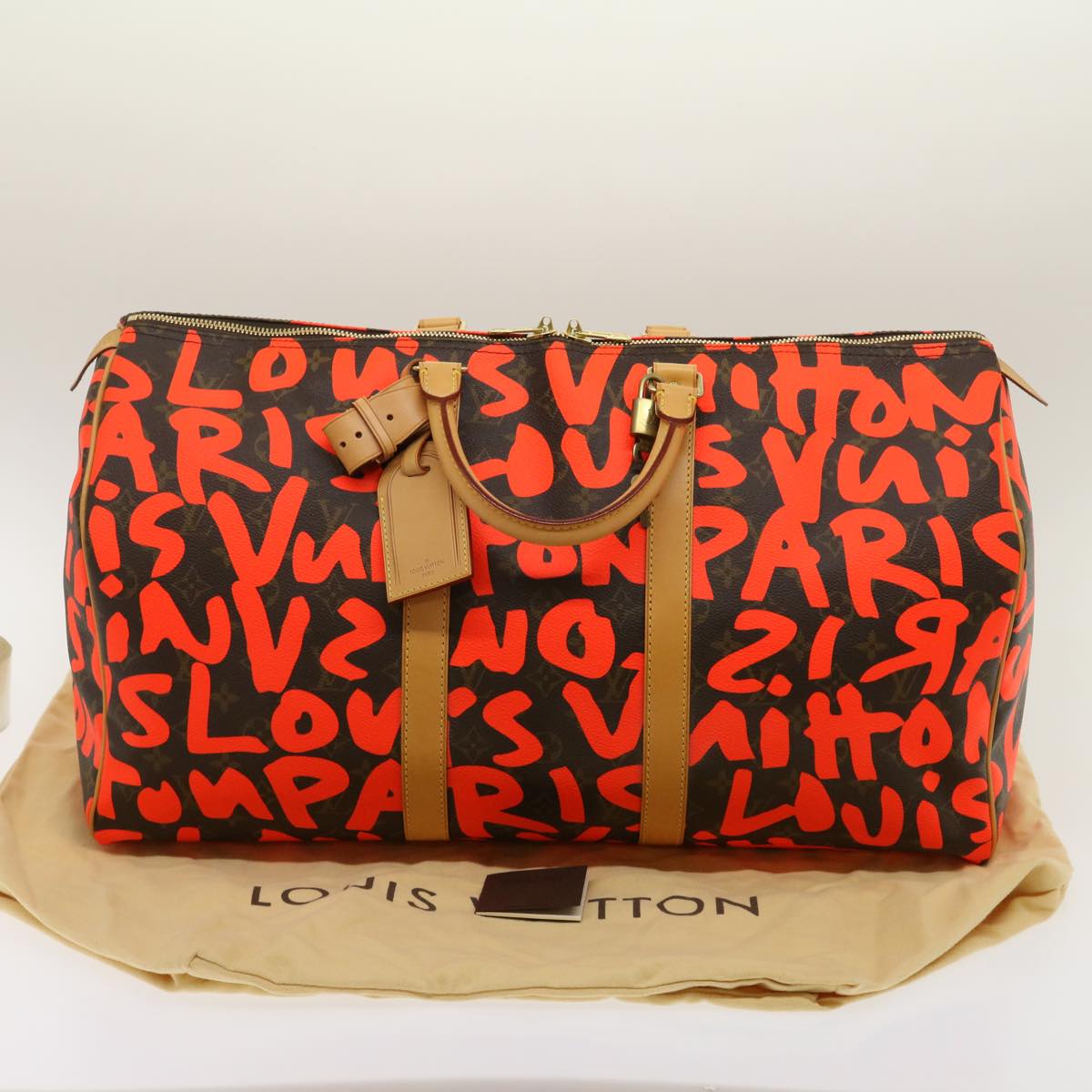 LOUIS VUITTON Monogram Graffiti Keepall 50 Boston Bag Orange M93699 Auth 29908A