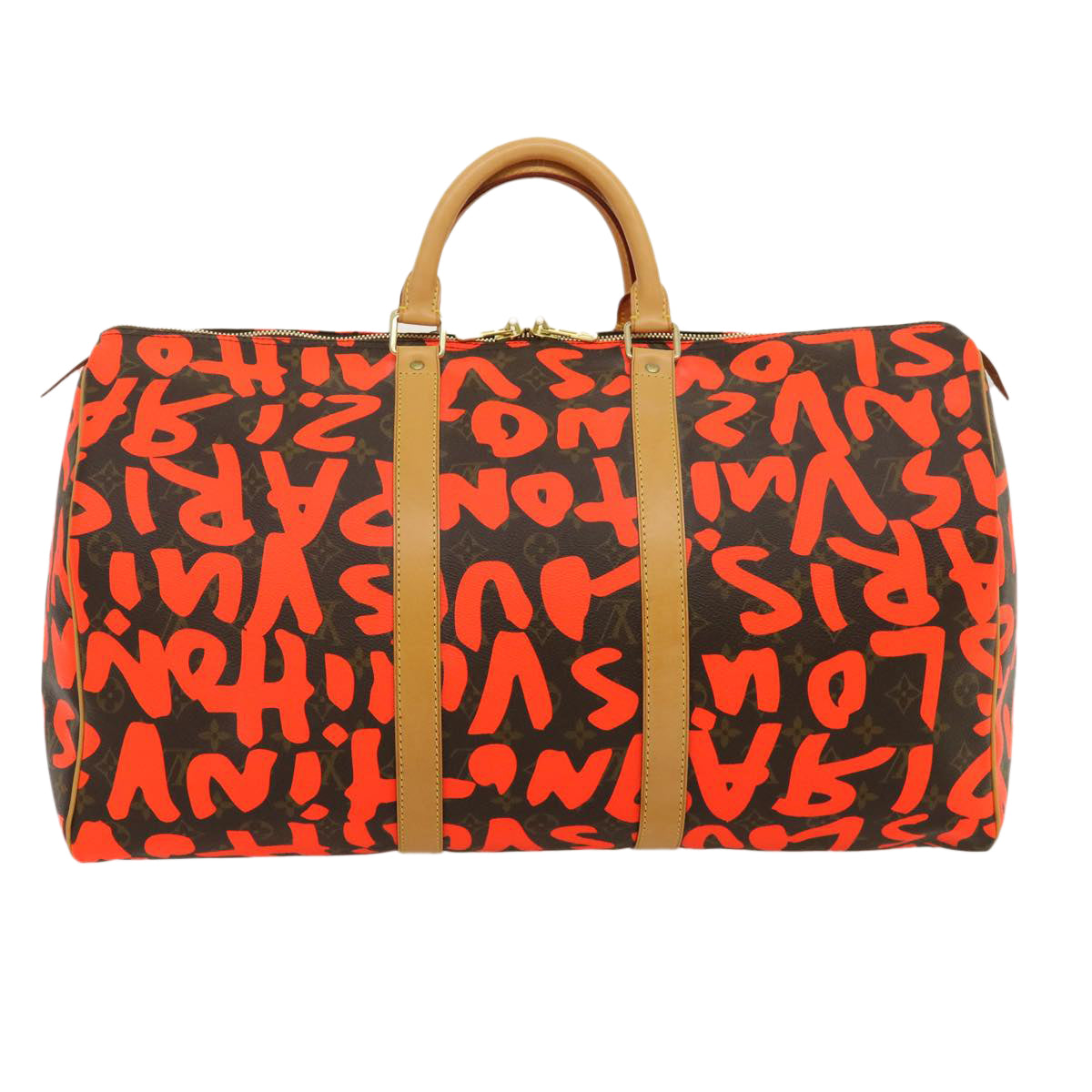 LOUIS VUITTON Monogram Graffiti Keepall 50 Boston Bag Orange M93699 Auth 29908A