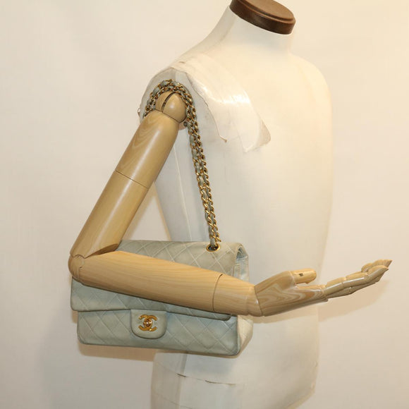 CHANEL Classic Matelasse 25 Double Chain Flap Shoulder Bag Lamb Skin Auth 29961A