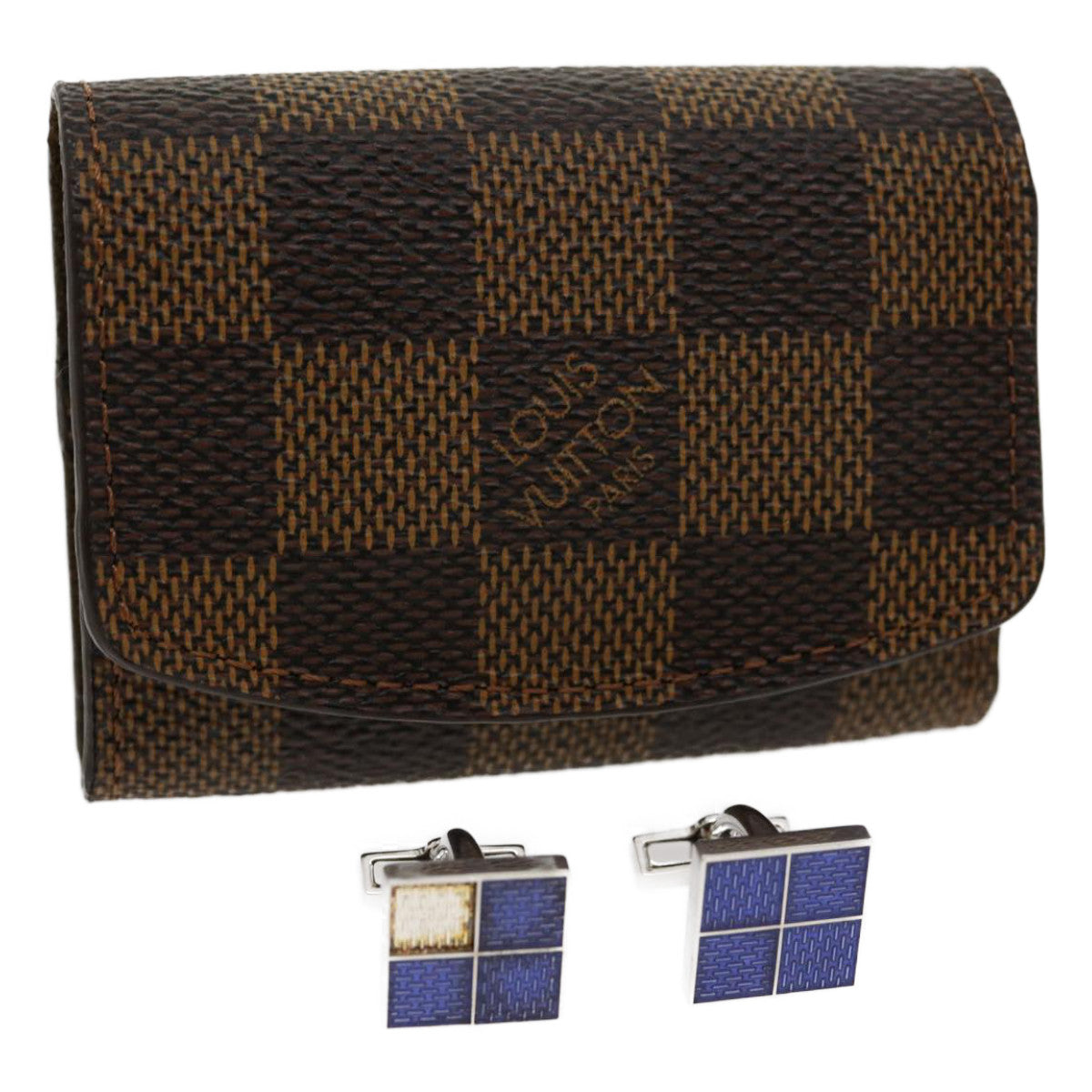 LOUIS VUITTON Damier Ebene Cuffs & Case set LV Auth 30113