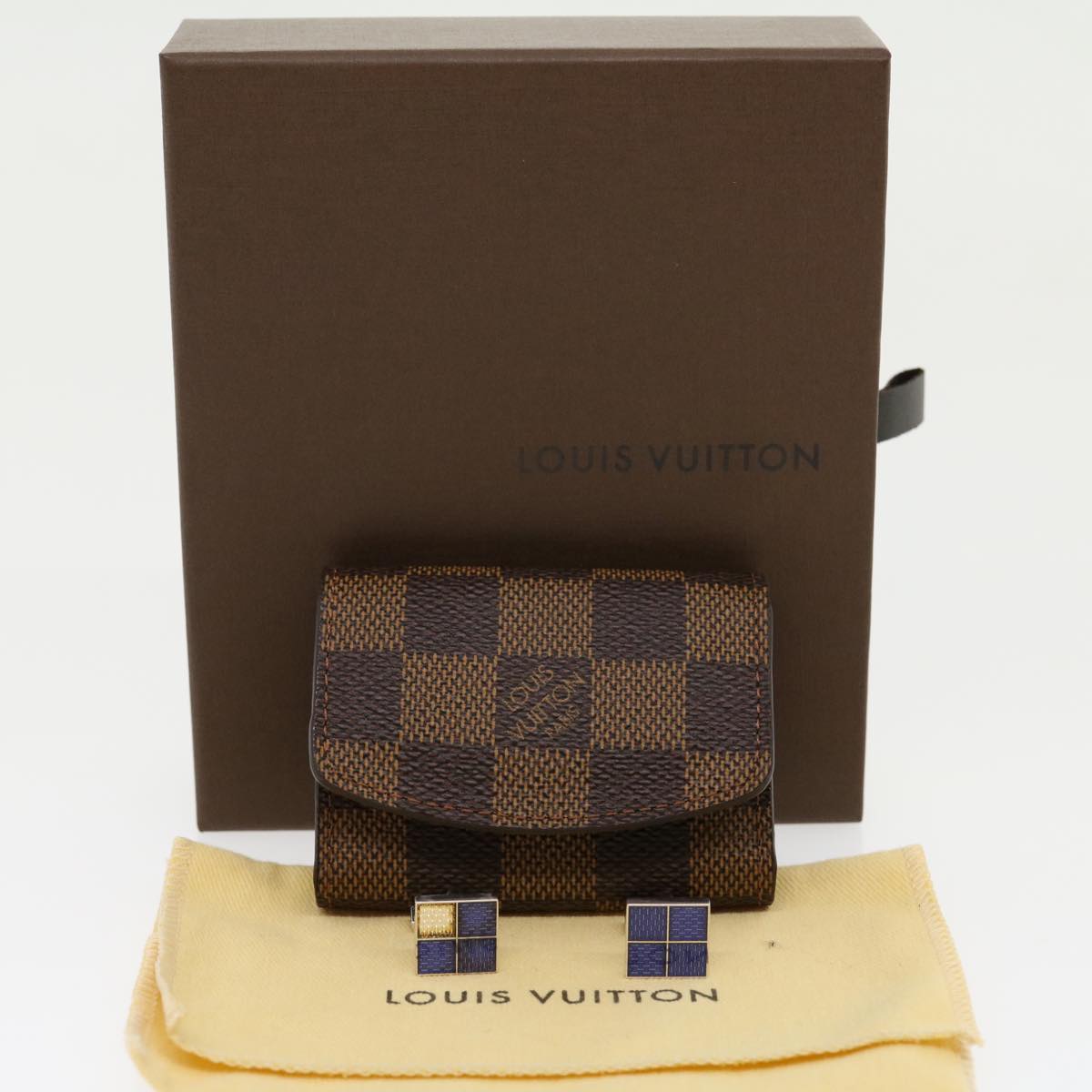 LOUIS VUITTON Damier Ebene Cuffs & Case set LV Auth 30113