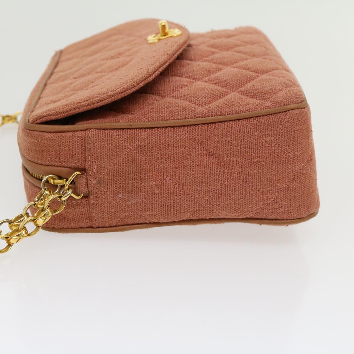 CHANEL Diana Turn Lock Chain Shoulder Bag Linen Fringe Pink CC Auth 30153A