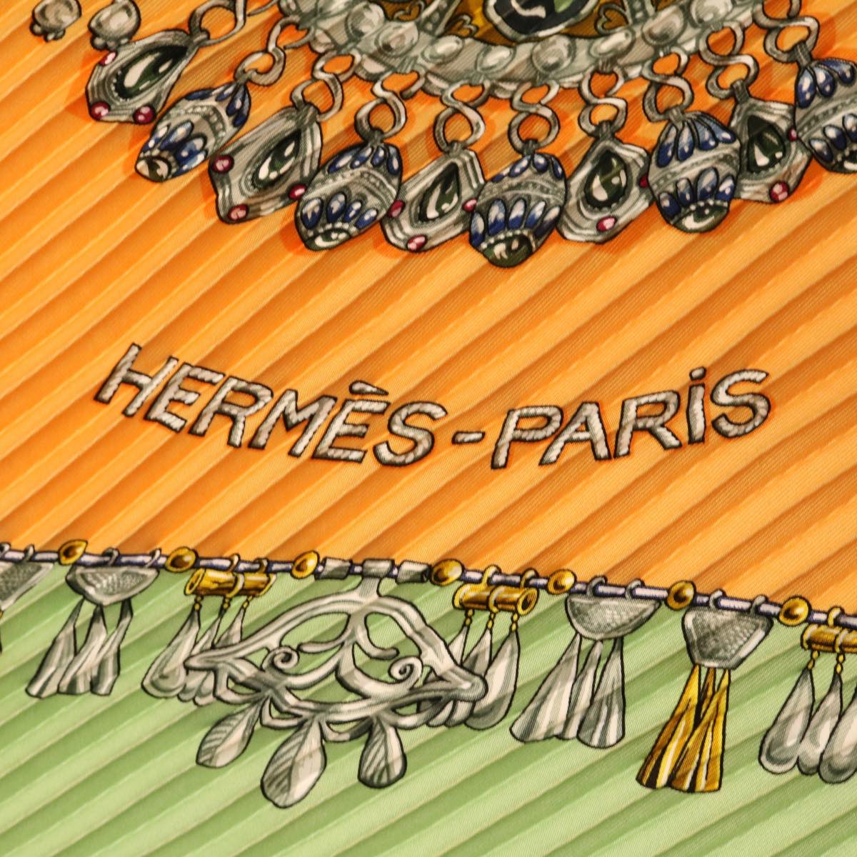 HERMES Pleated Scarf ""PARURES DES SABLES"" Silk Orange Auth 30211