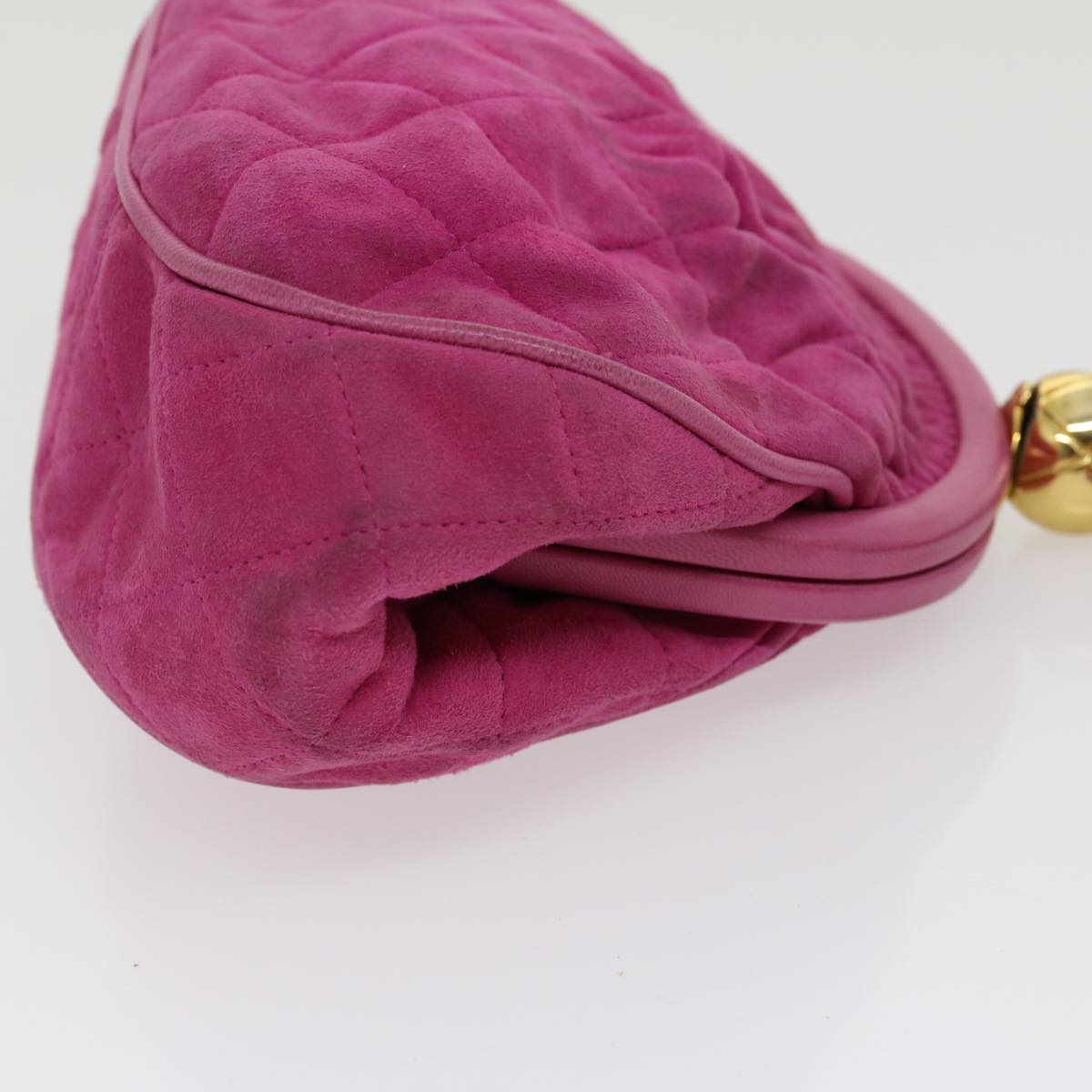 CHANEL Matelasse Fringe Shoulder Bag Suede Pink CC Auth 30274