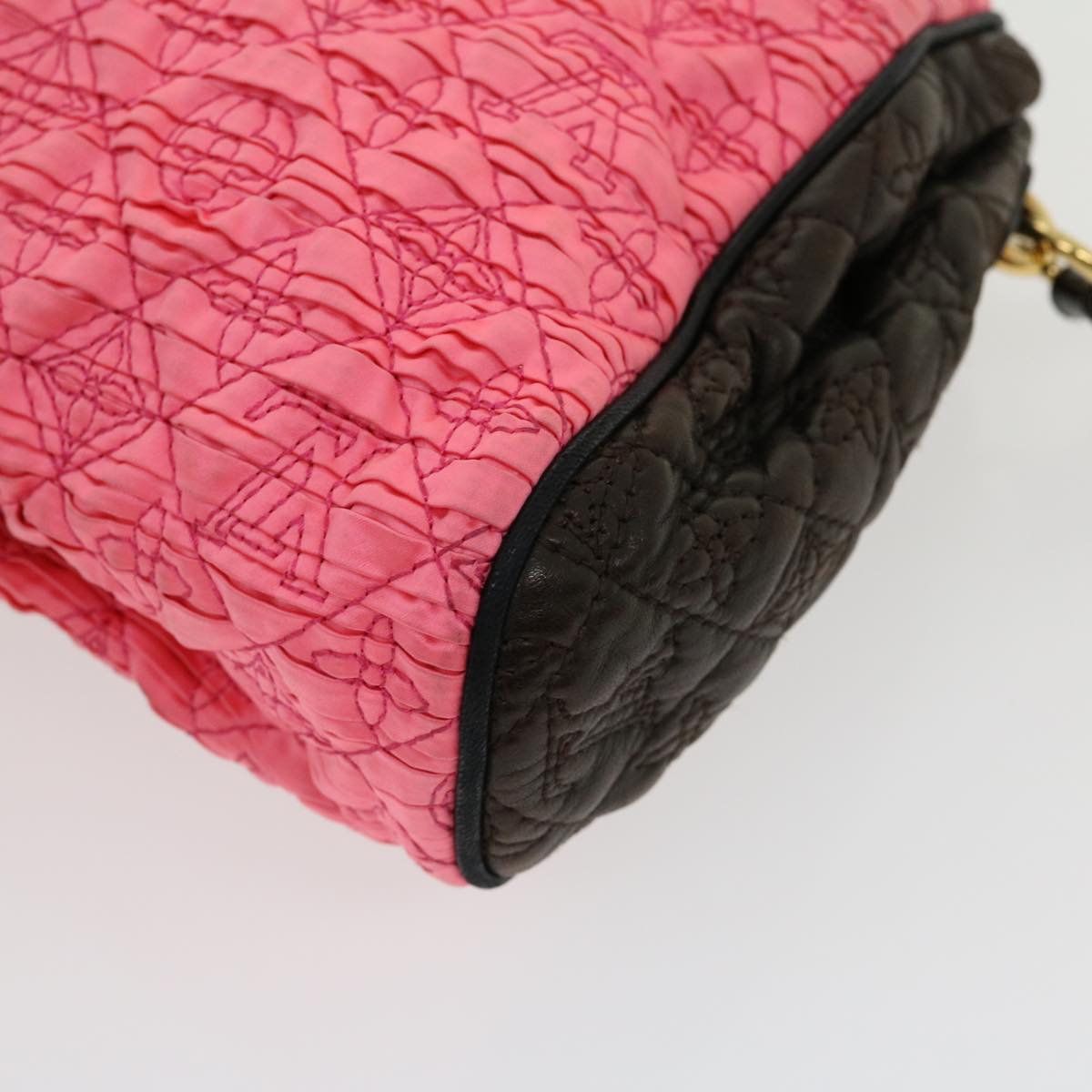 LOUIS VUITTON Monogram Bunny Clutch Bag Satin Leather Pink Black LV Auth 30276A