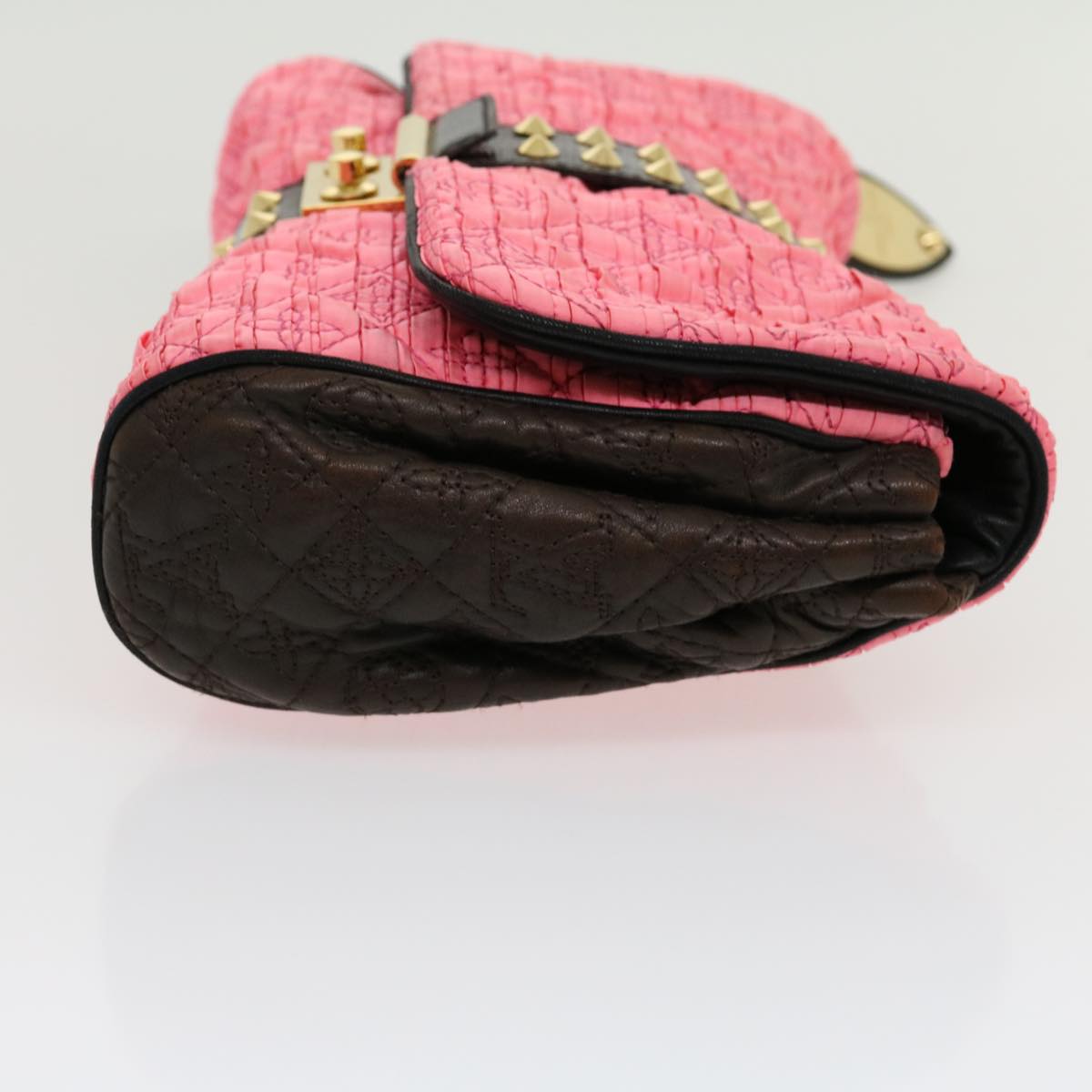 LOUIS VUITTON Monogram Bunny Clutch Bag Satin Leather Pink Black LV Auth 30276A