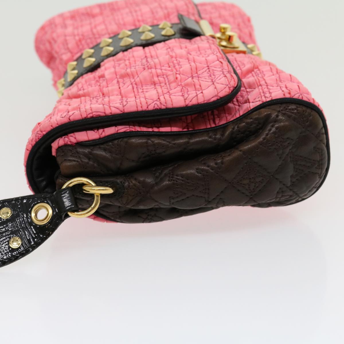 LOUIS VUITTON Monogram Bunny Clutch Bag Satin Leather Pink Black LV Auth 30276A