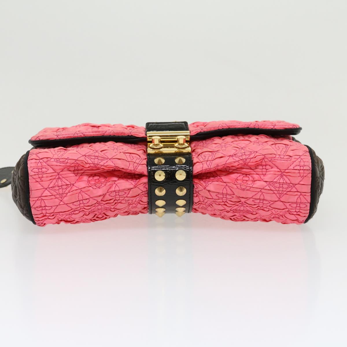 LOUIS VUITTON Monogram Bunny Clutch Bag Satin Leather Pink Black LV Auth 30276A