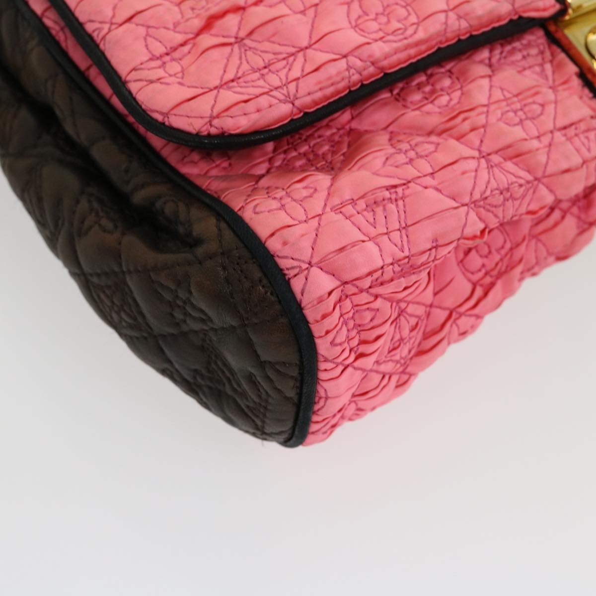 LOUIS VUITTON Monogram Bunny Clutch Bag Satin Leather Pink Black LV Auth 30276A