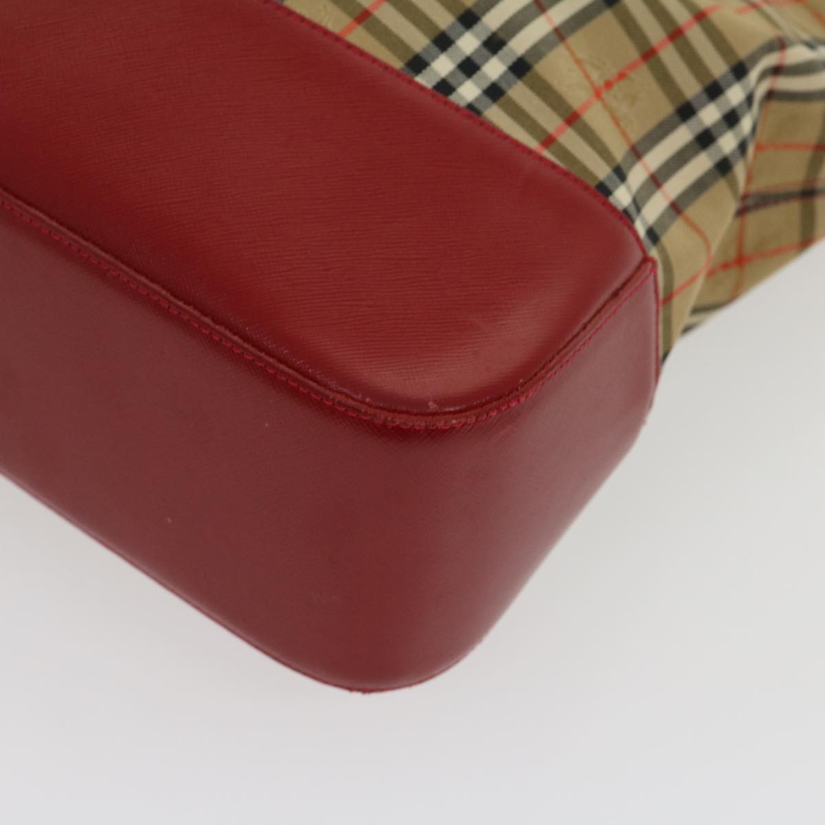 Burberrys Nova Check Shoulder Bag Canvas Brown Red Auth 30331