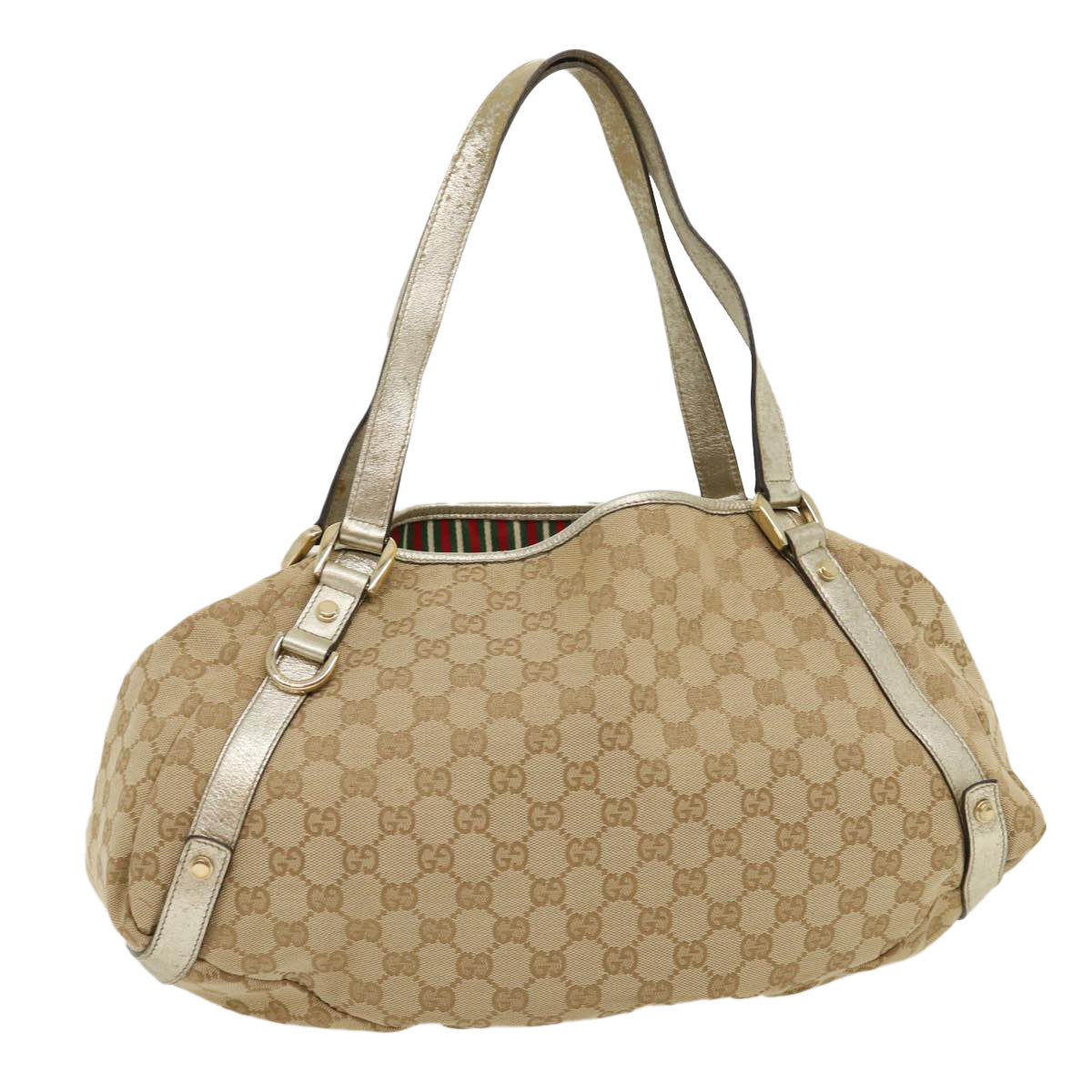 GUCCI GG Canvas Shoulder Bag Beige Silver Auth 30333