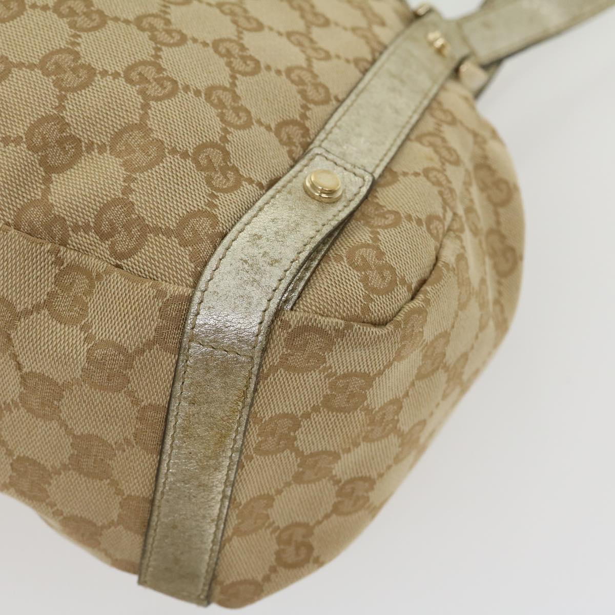 GUCCI GG Canvas Shoulder Bag Beige Silver Auth 30333