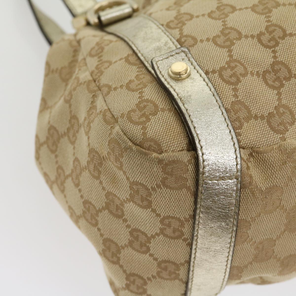 GUCCI GG Canvas Shoulder Bag Beige Silver Auth 30333