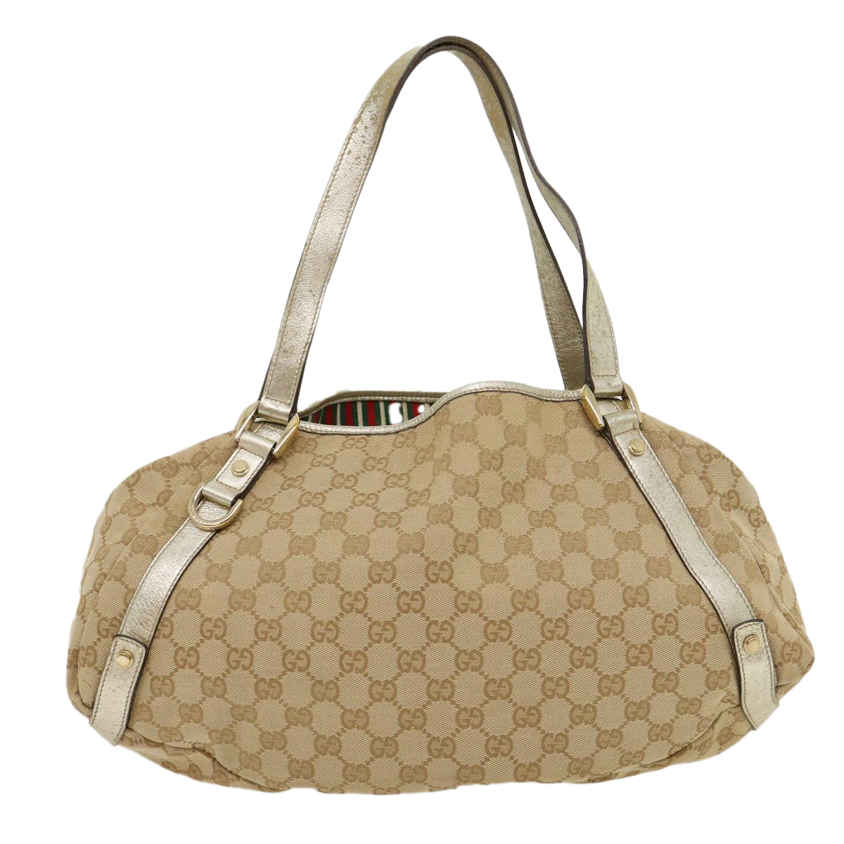 GUCCI GG Canvas Shoulder Bag Beige Silver Auth 30333