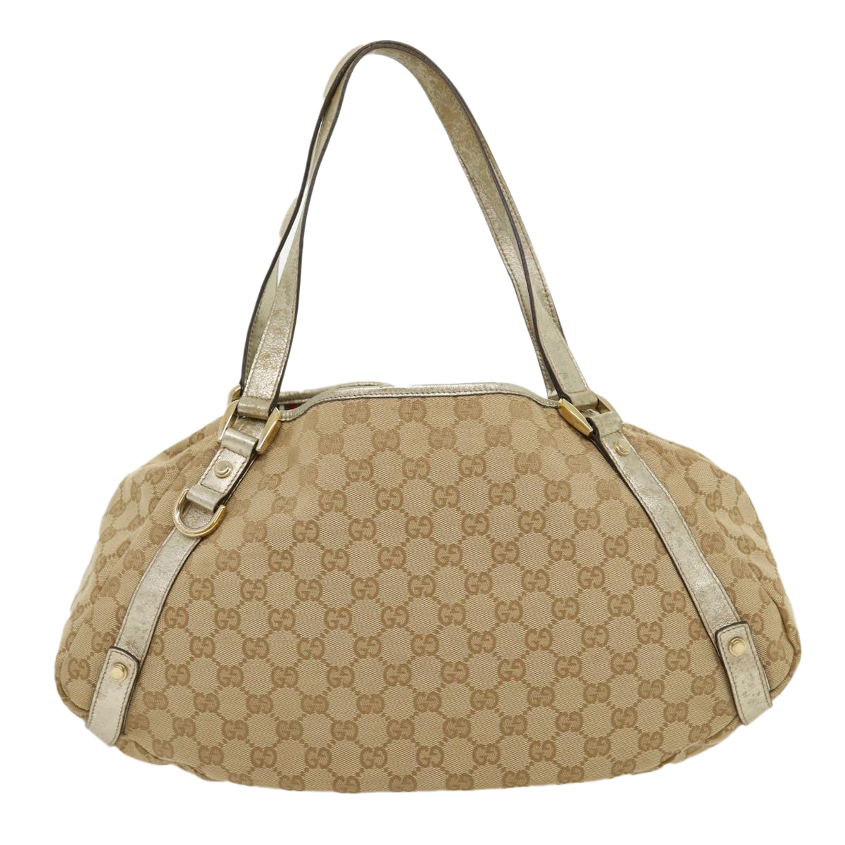 GUCCI GG Canvas Shoulder Bag Beige Silver Auth 30333 - 0