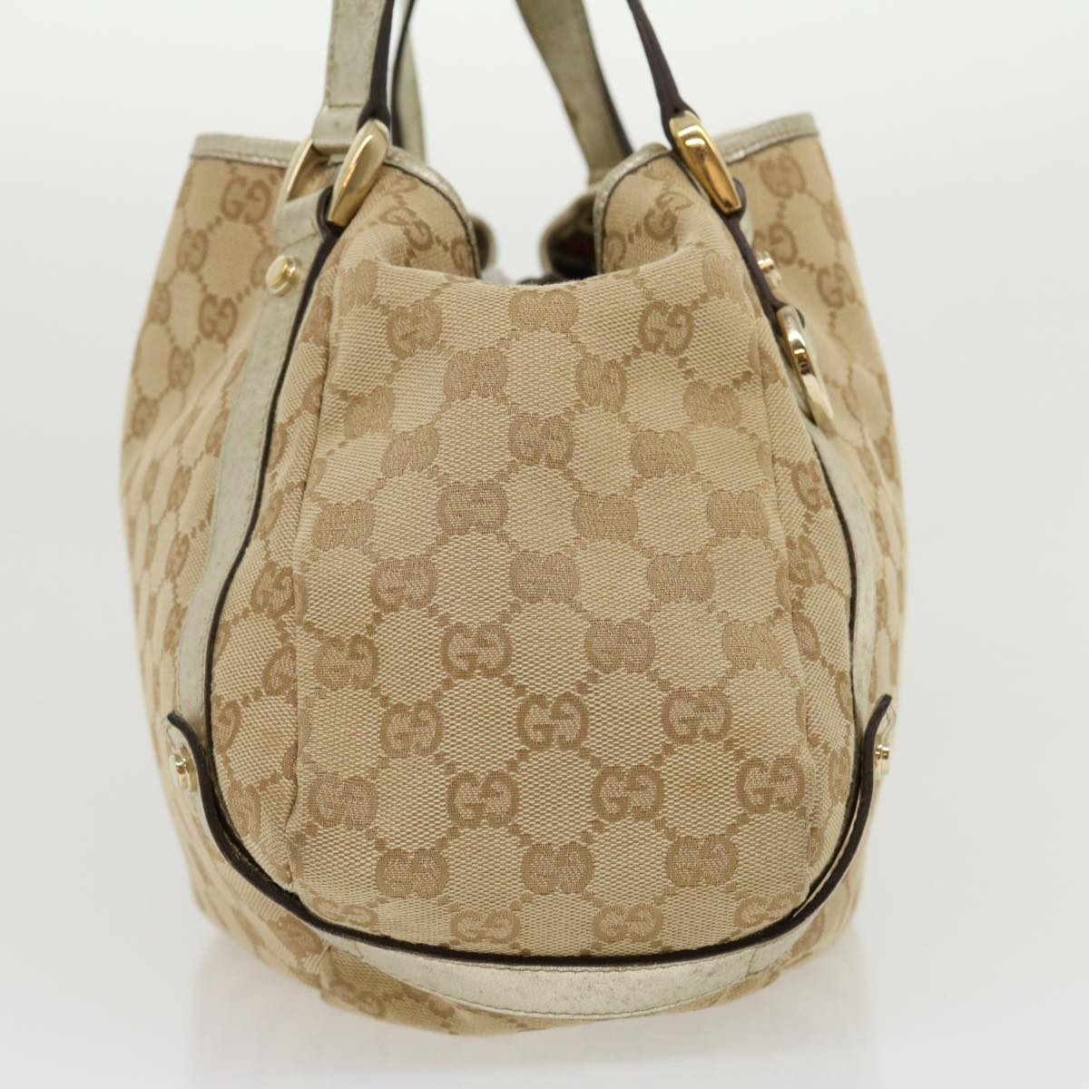 GUCCI GG Canvas Shoulder Bag Beige Silver Auth 30333