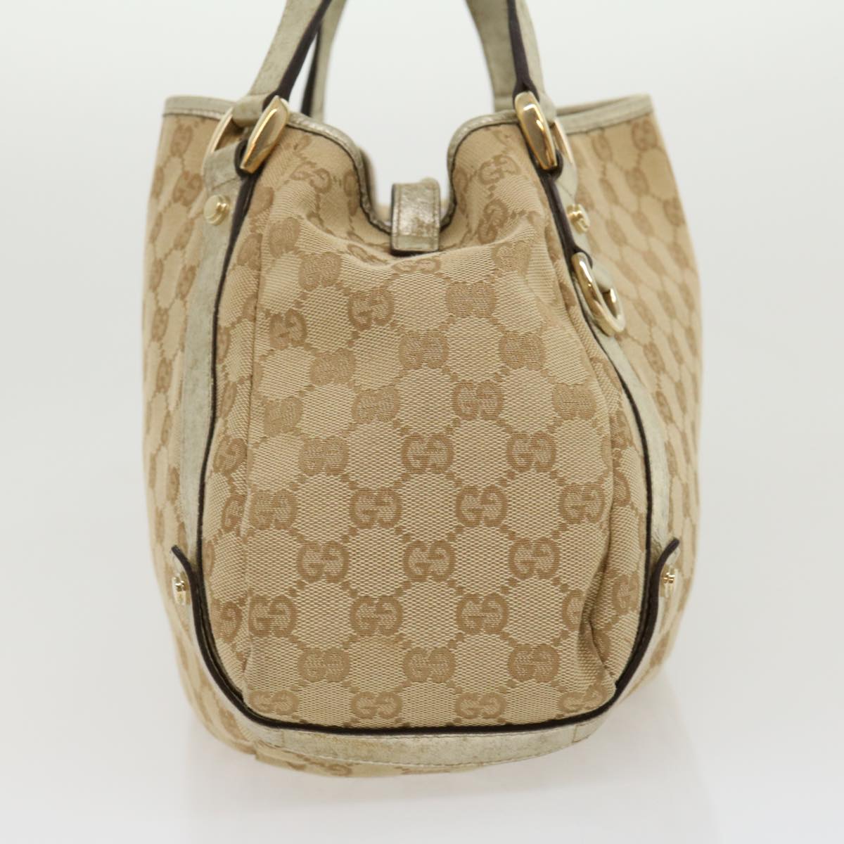 GUCCI GG Canvas Shoulder Bag Beige Silver Auth 30333