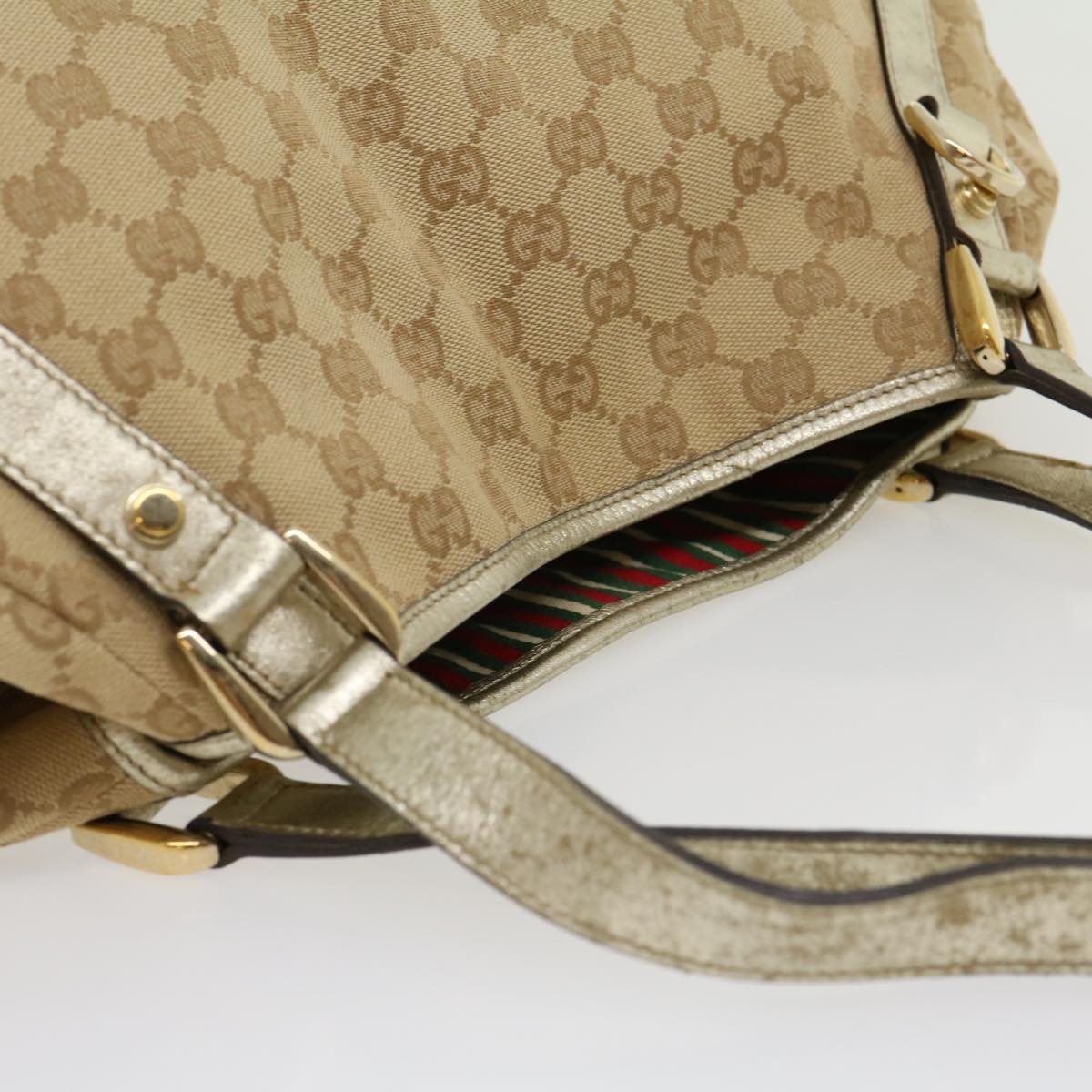 GUCCI GG Canvas Shoulder Bag Beige Silver Auth 30333