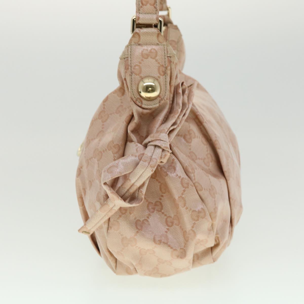 GUCCI GG Crystal Sherry Line Horse Bit Shoulder Bag Pink Gold Auth 30337