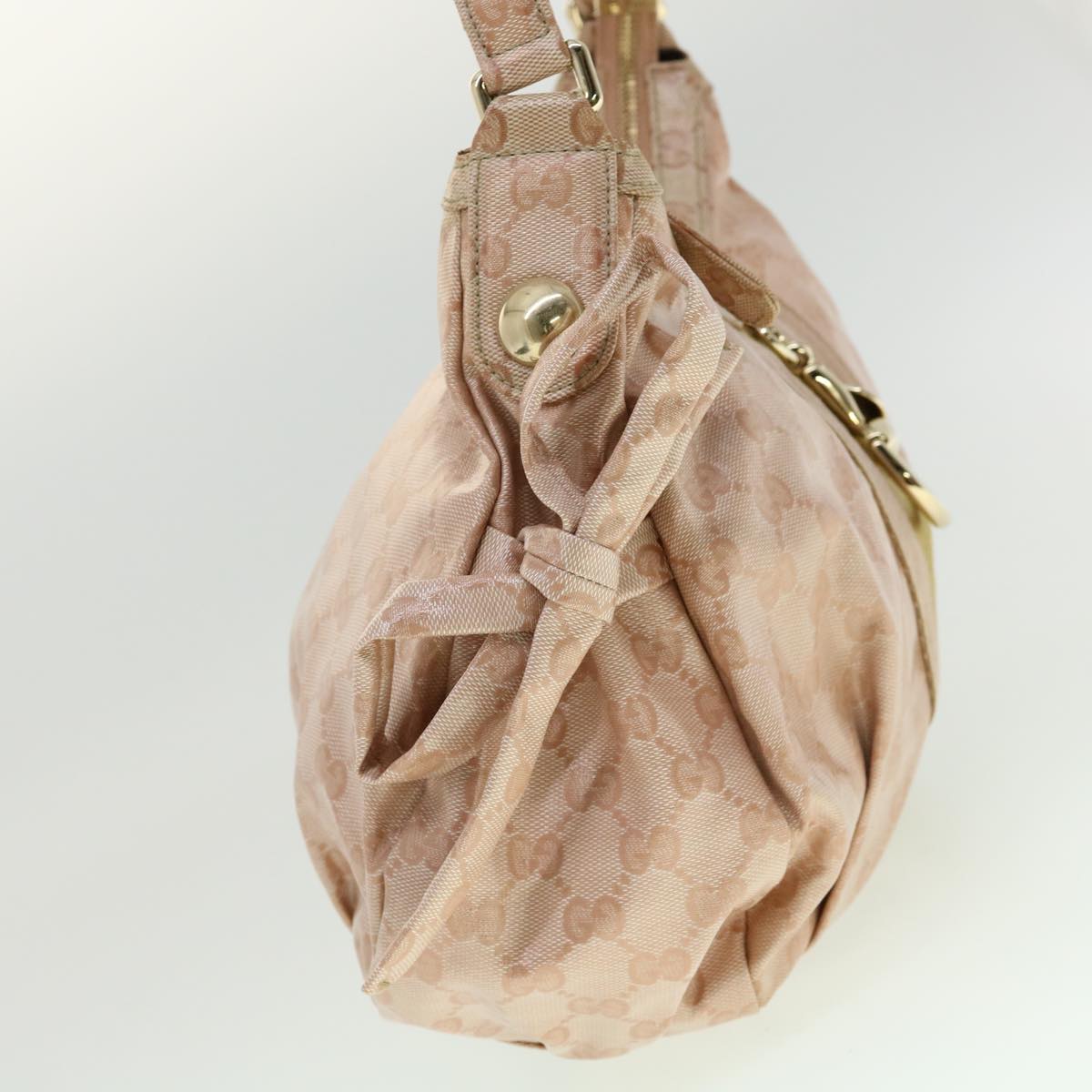 GUCCI GG Crystal Sherry Line Horse Bit Shoulder Bag Pink Gold Auth 30337