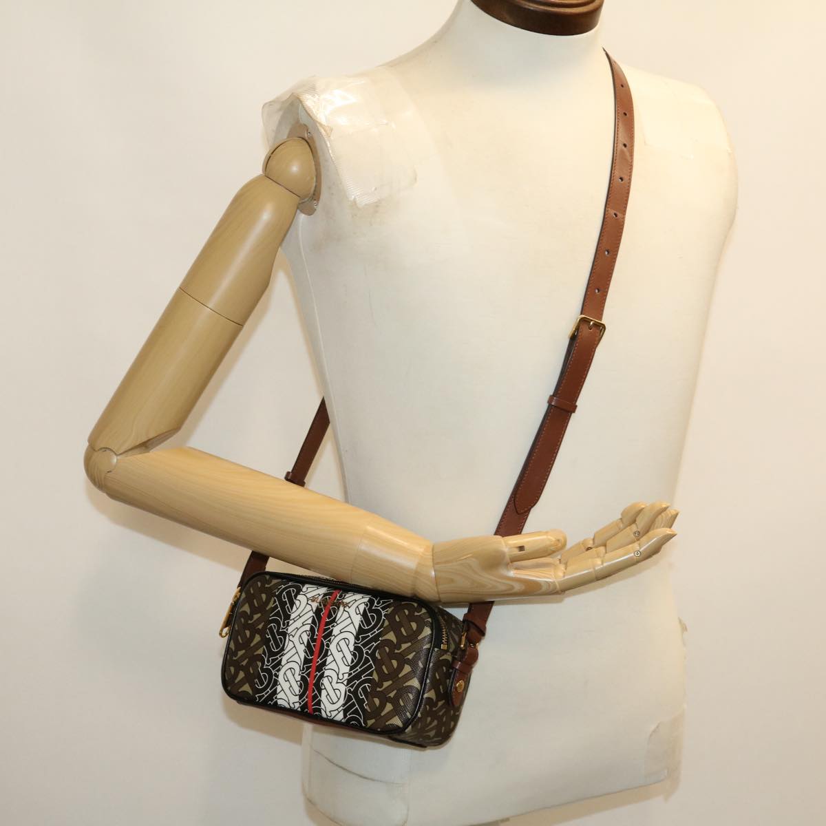 BURBERRY Monogram Shoulder Bag PVC Leather Brown Auth 30465