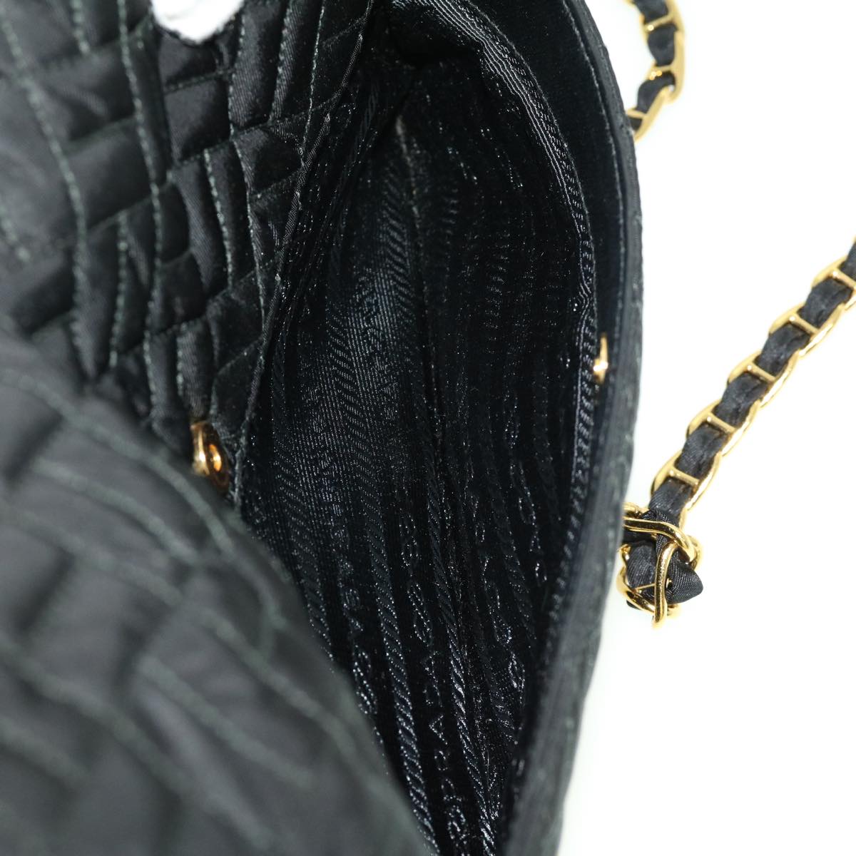 PRADA Chain Shoulder Bag Nylon Black Gold Auth 30469A
