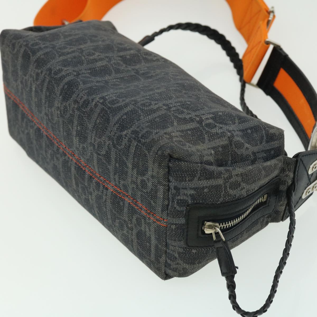 Christian Dior Flightline Trotter Canvas Shoulder Bag Gray Orange Auth 30556