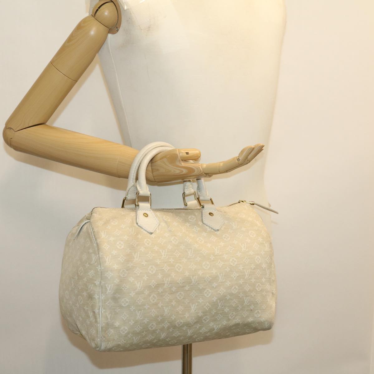 LOUIS VUITTON Monogram Mini Lin Speedy 30 Hand Bag White Dune M95319 Auth 30591