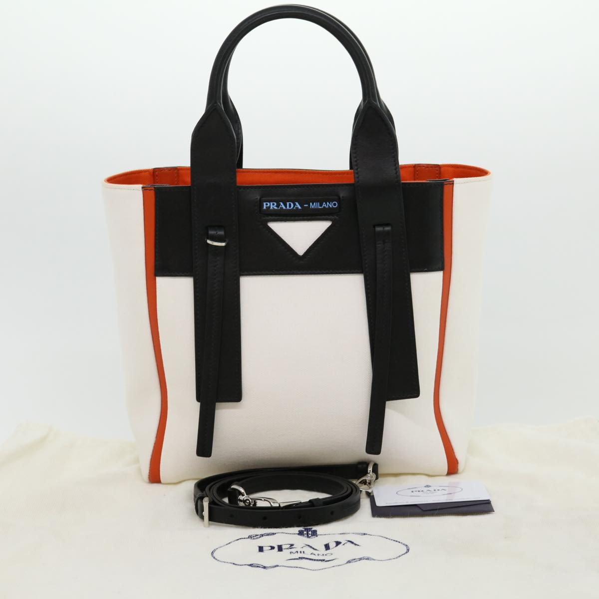 PRADA Uverture Hand Bag Canvas 2way White Black 1BG234 Auth 30701A