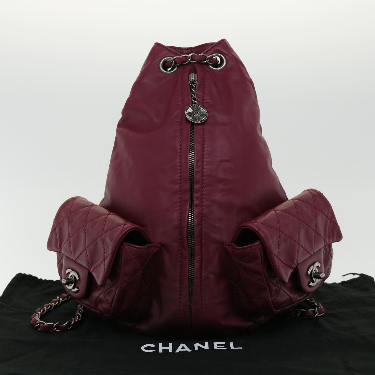 CHANEL Matelasse Chain Backpack Lamb Skin Bordeaux CC Auth 30736A