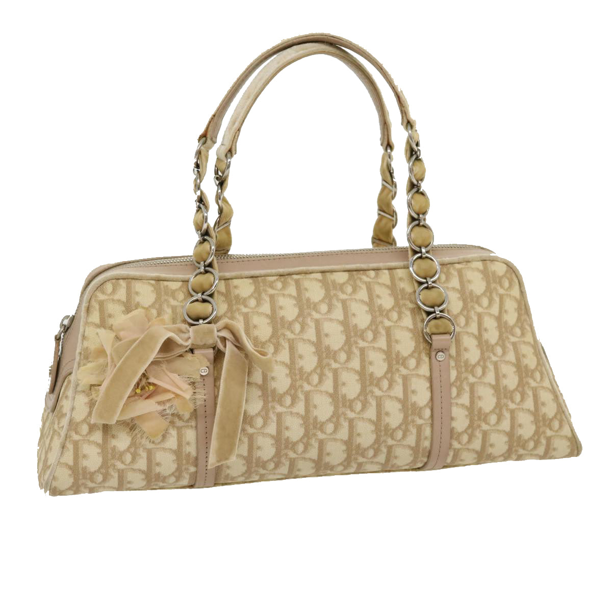 Christian Dior trotter romantic Shoulder Bag PVC Leather Beige Auth 30888