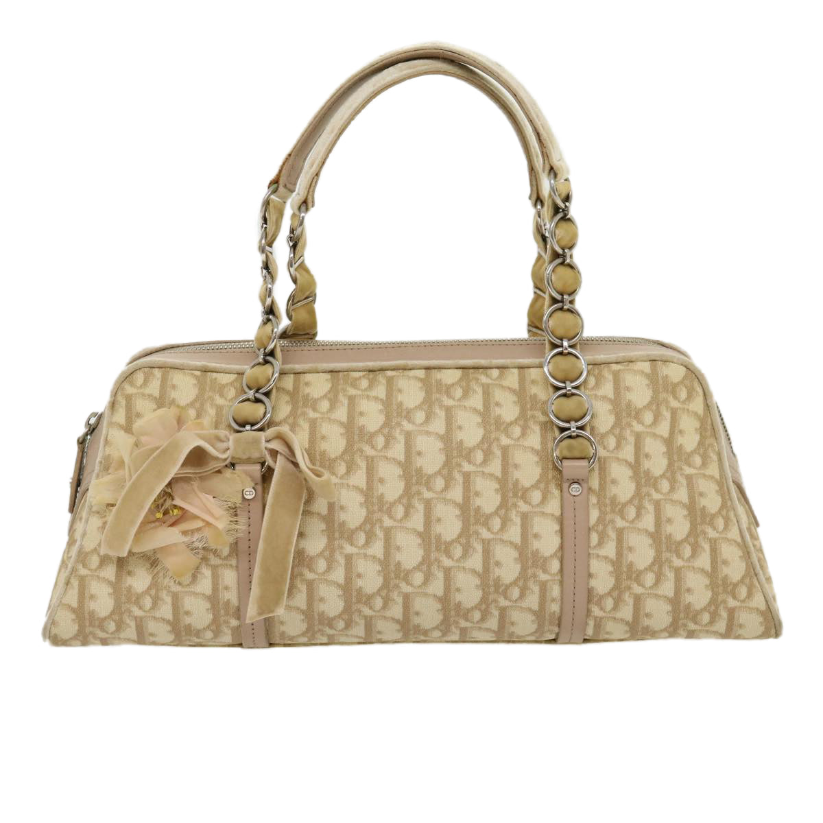 Christian Dior trotter romantic Shoulder Bag PVC Leather Beige Auth 30888