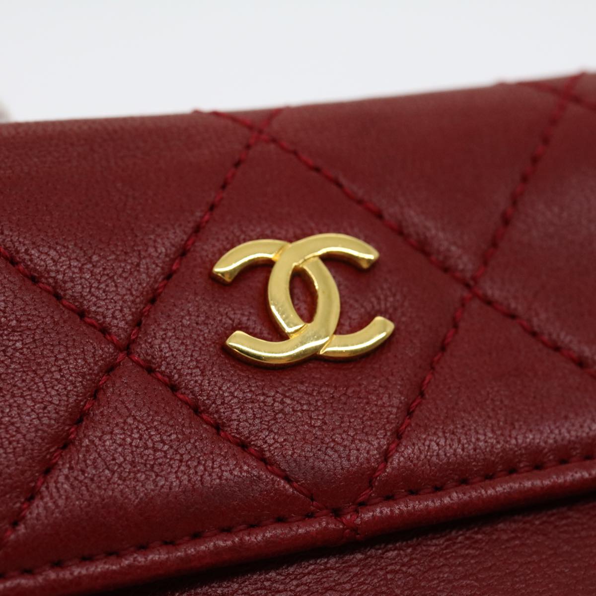 CHANEL Matelasse Double Chain Shoulder Bag Cotton Leather Red CC Auth 30896A