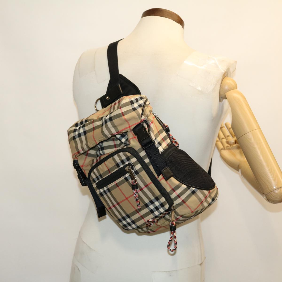 BURBERRY Nova Check Backpack Beige Black Auth 30903A