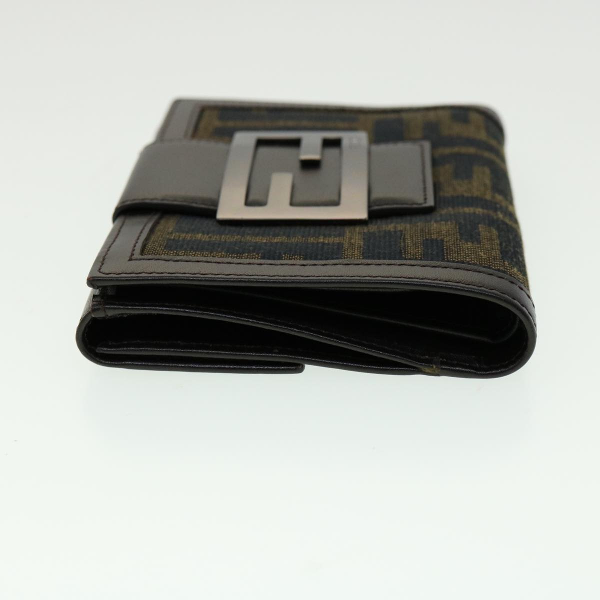 FENDI Zucca Canvas Wallet Black Brown Auth 30916