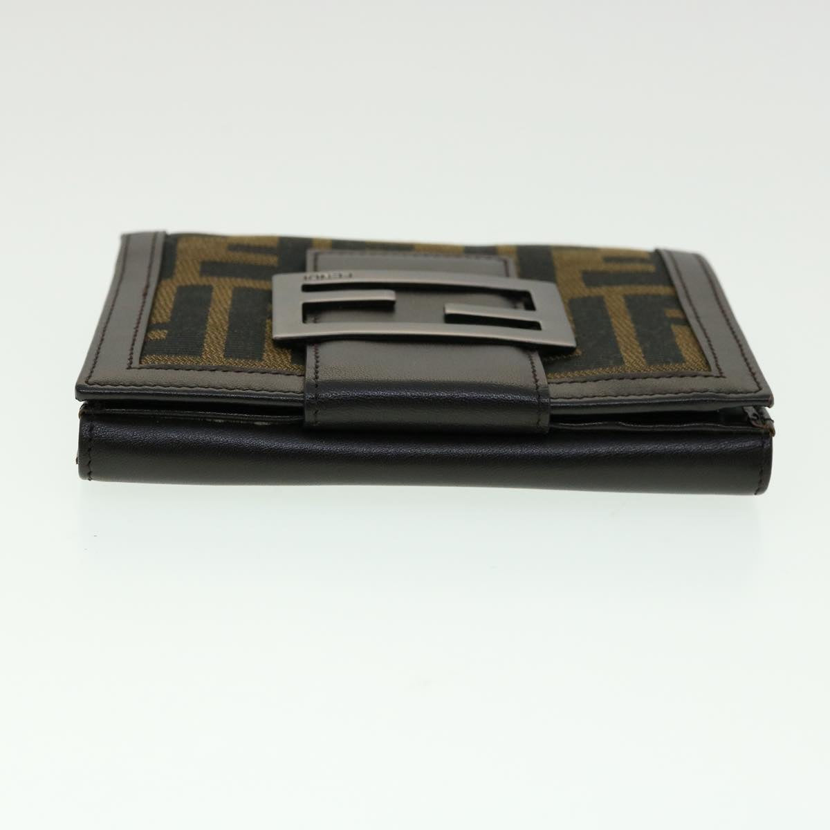 FENDI Zucca Canvas Wallet Black Brown Auth 30916