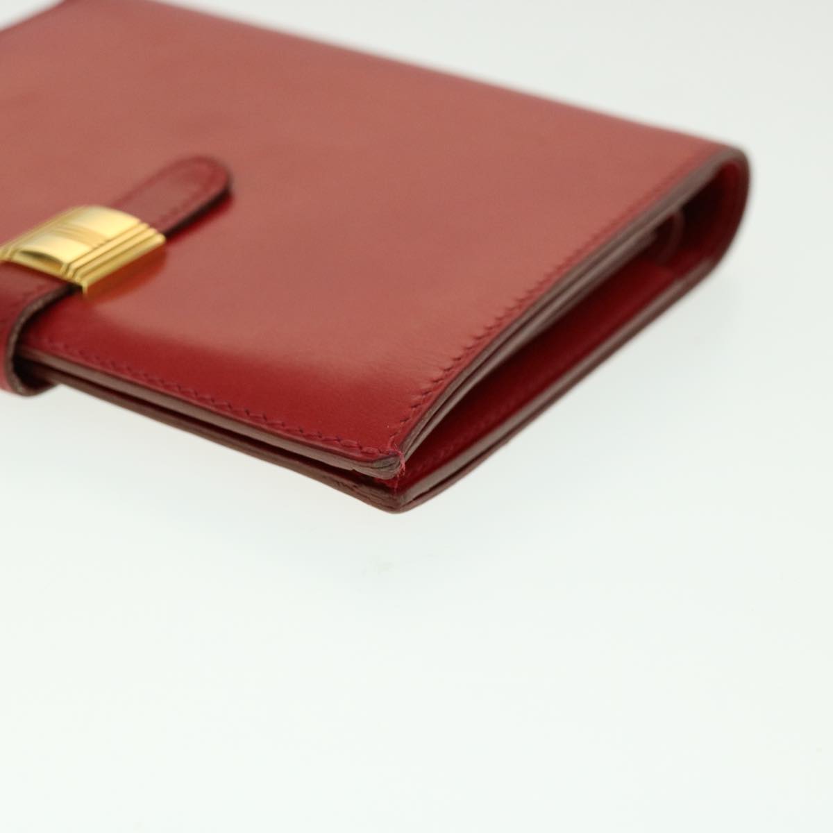HERMES Saumur Diane Compact Wallet Leather Red Auth 30923