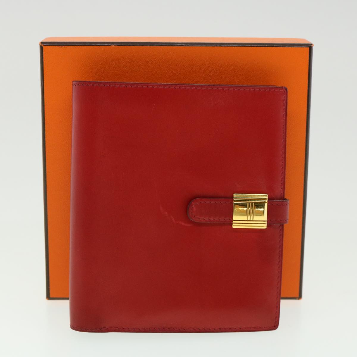 HERMES Saumur Diane Compact Wallet Leather Red Auth 30923