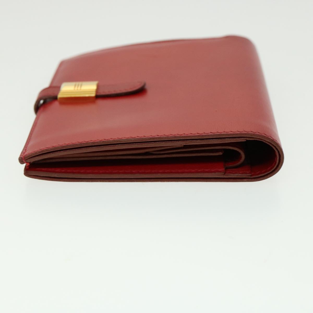 HERMES Saumur Diane Compact Wallet Leather Red Auth 30923