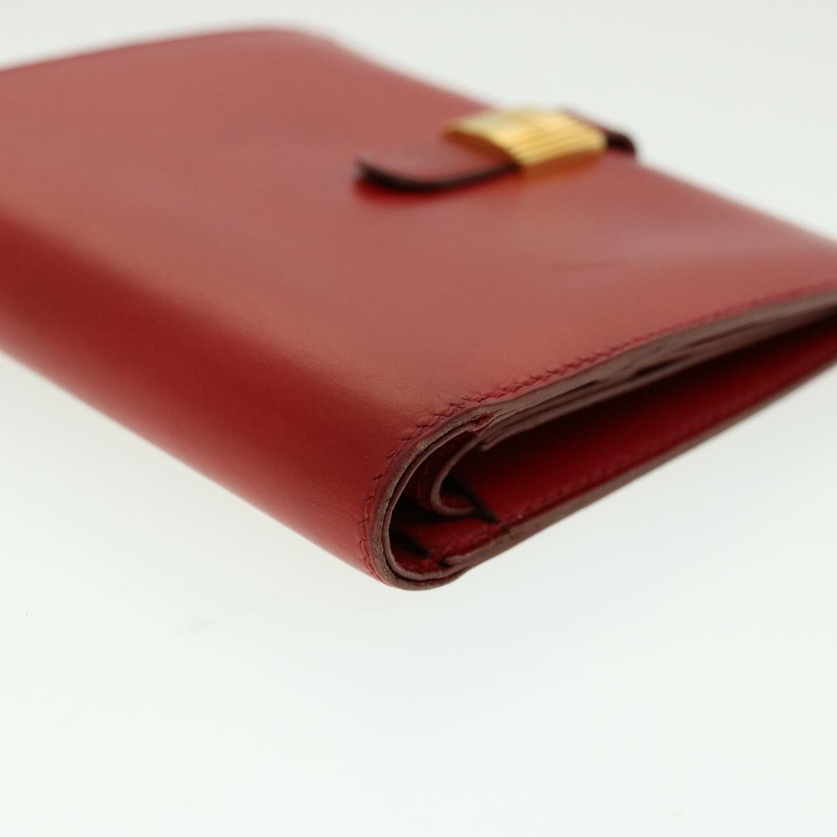 HERMES Saumur Diane Compact Wallet Leather Red Auth 30923