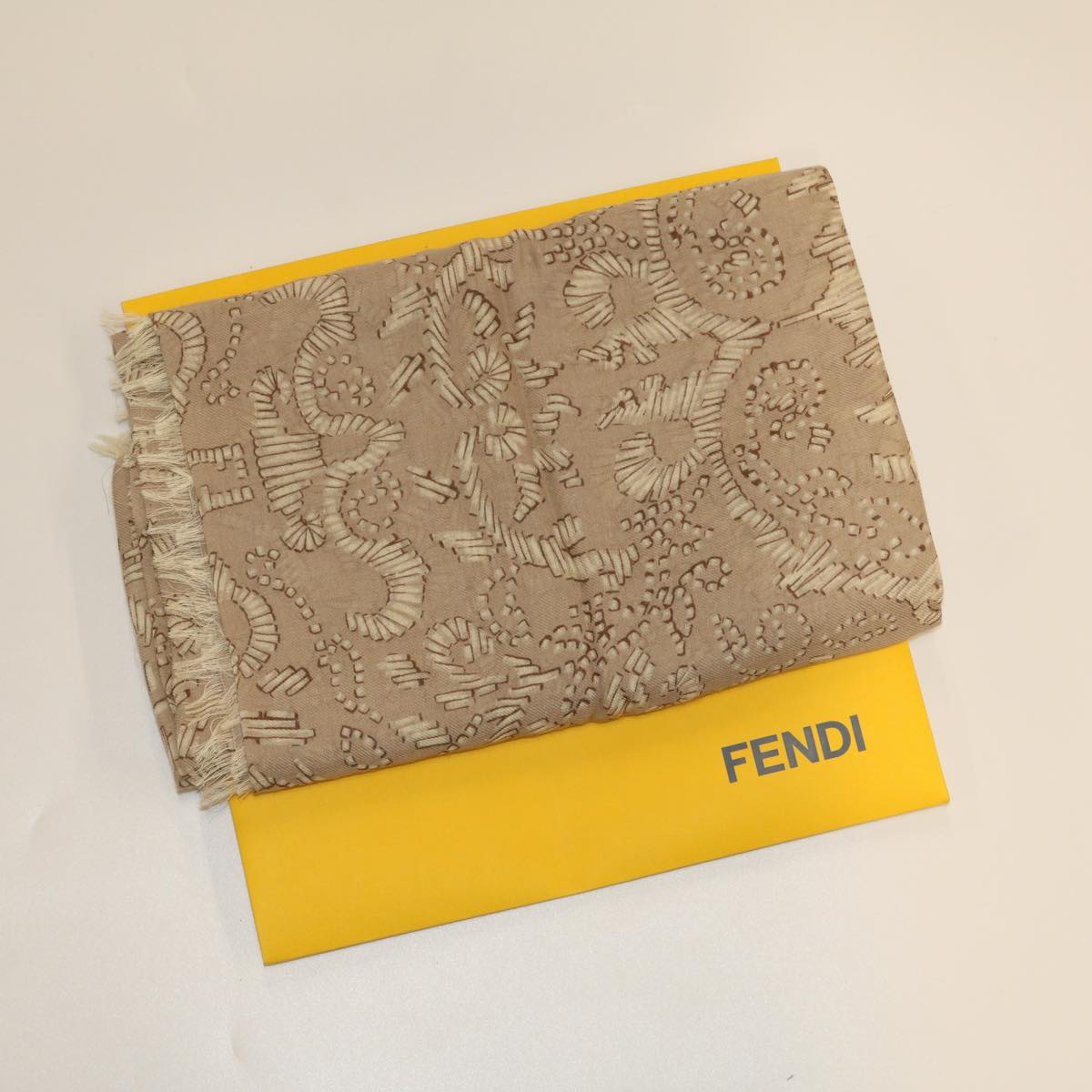 FENDI Stole Silk50% Wool50% Beige Auth 30925