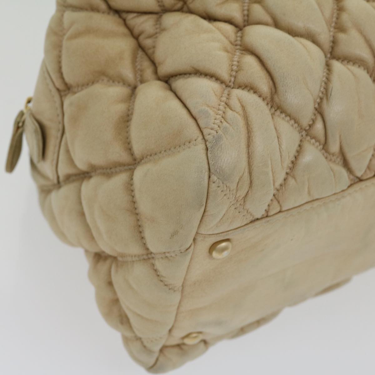 CHANEL Chain Shoulder Bag Lamb Skin Beige CC Auth 30948A
