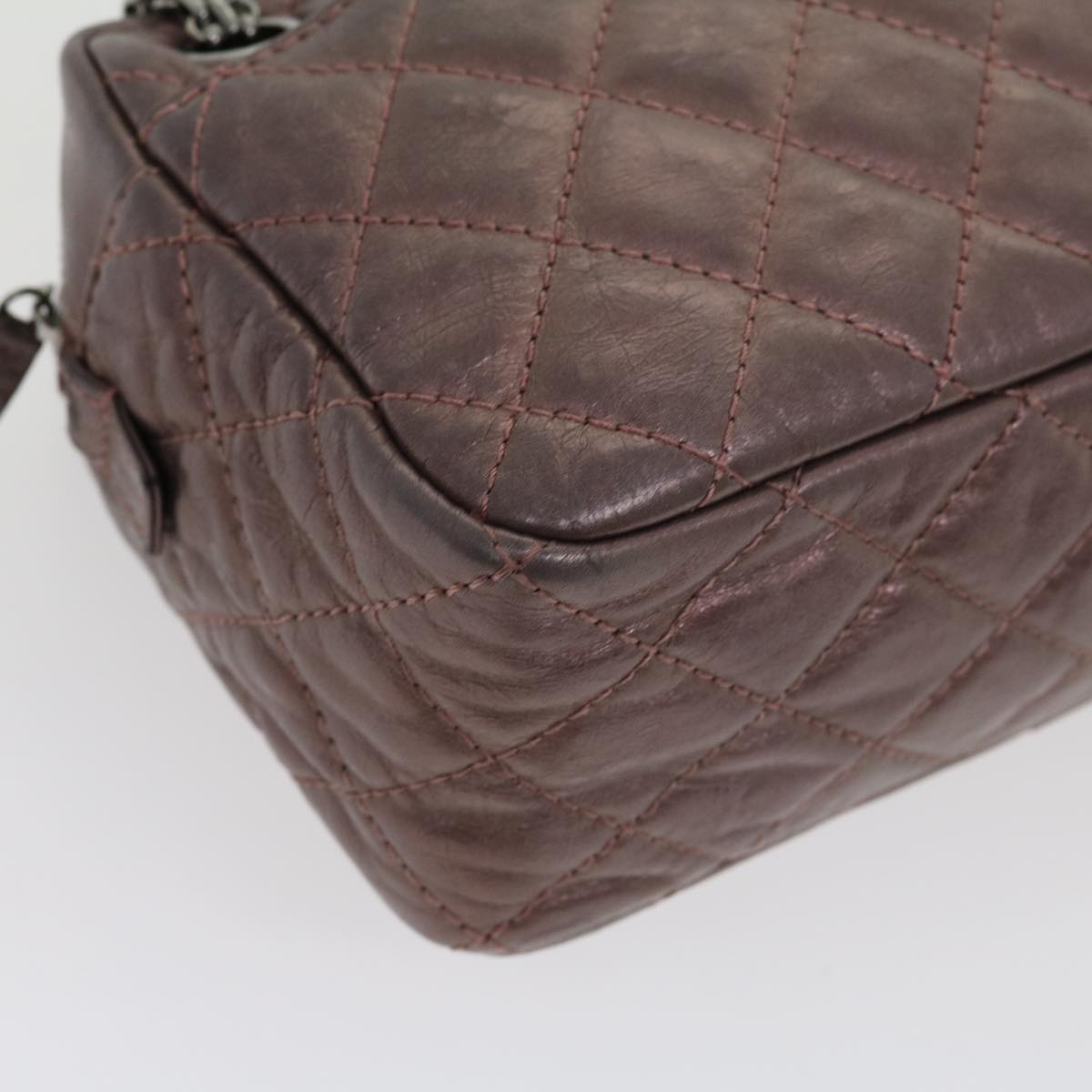 CHANEL Matelasse Chain Shoulder Bag Lamb Skin Purple CC Auth 30949A