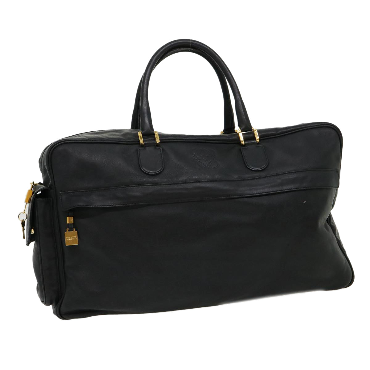 CELINE Boston Bag Leather Black Auth 30966