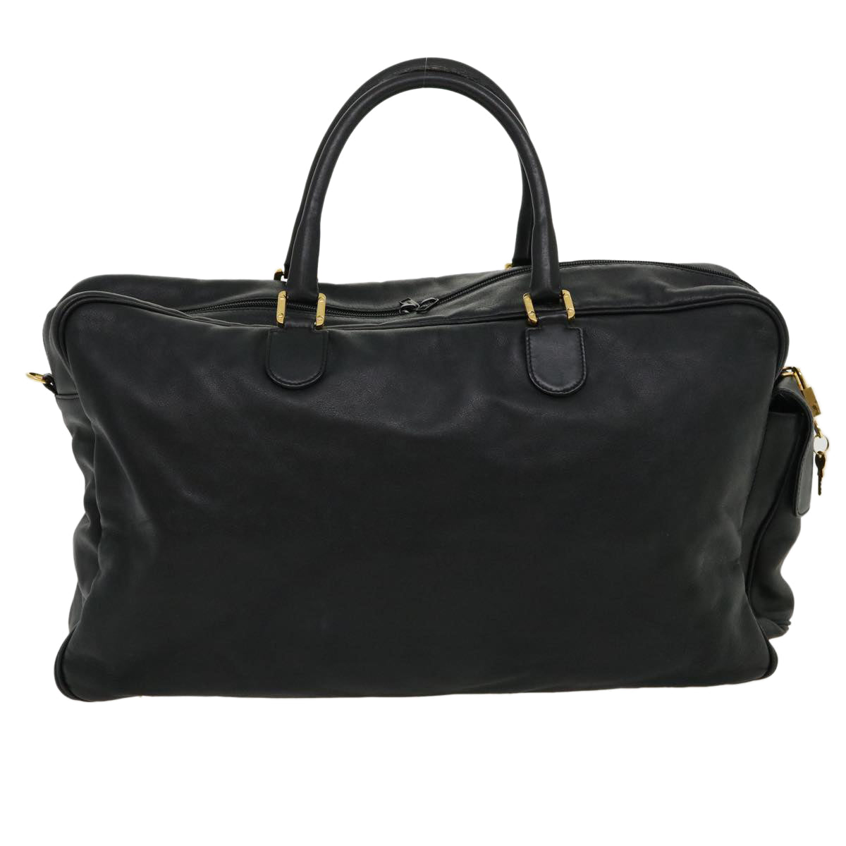 CELINE Boston Bag Leather Black Auth 30966