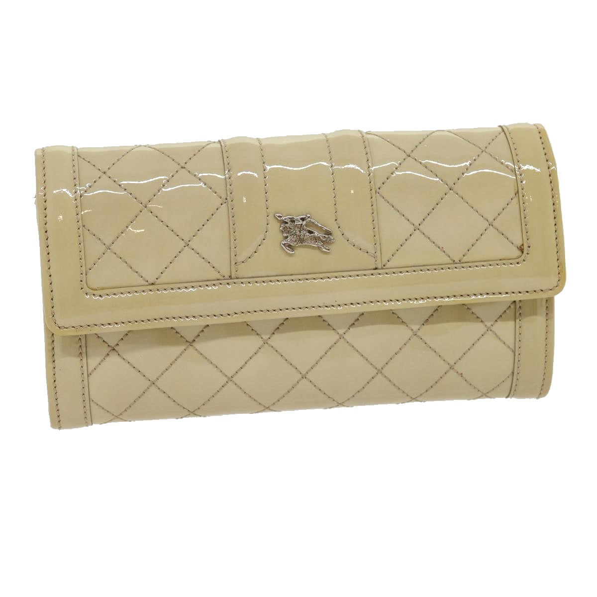 BURBERRY Long Wallet Enamel Beige Auth 30970